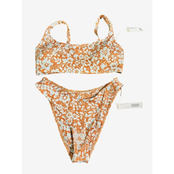 Everlane ReNew Floral Print Bikini Swimsuit Set Top Bottom XS